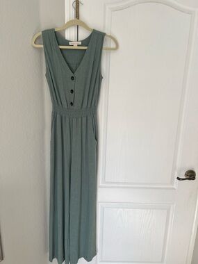 Sleeveless Sage Green Maxi Jumpsuit with Smocked Waist
